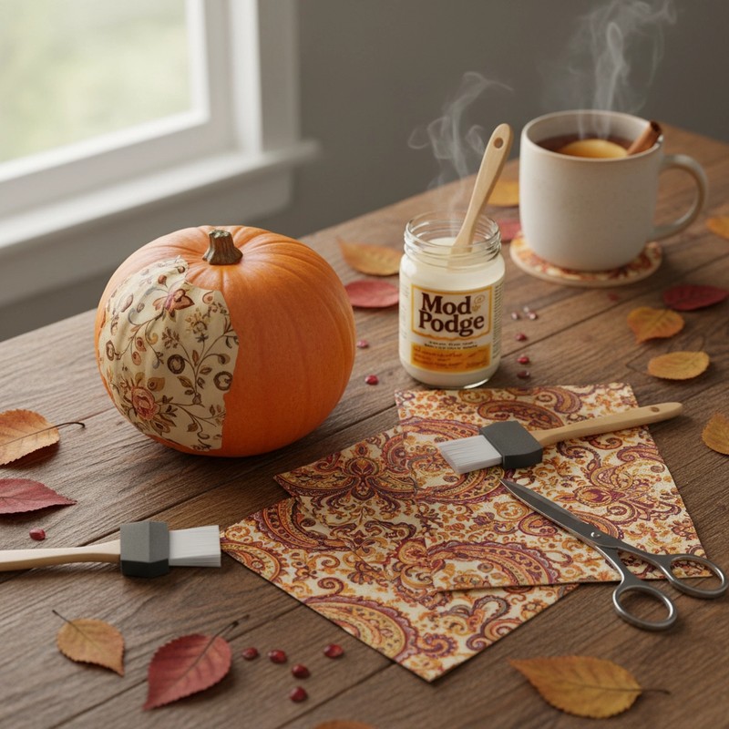 Decoupage pumpkins with patterned napkins