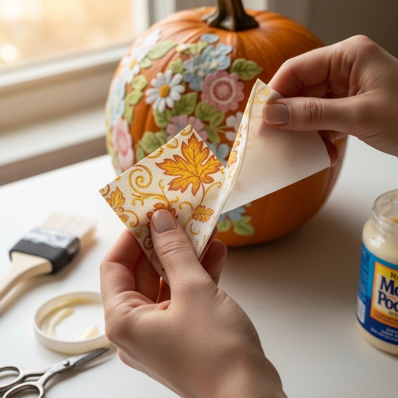 Napkin being applied to pumpkin