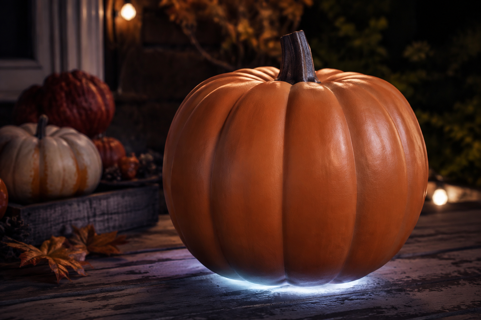 Illustration of cool LED light inside a hollow faux pumpkin
