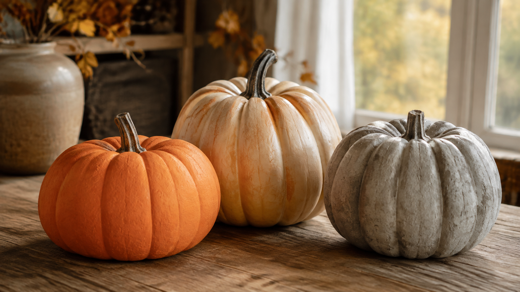 Illustration of foam, resin, and concrete faux pumpkin materials