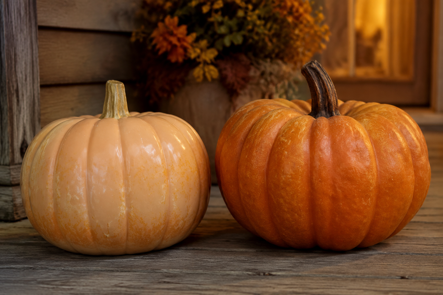 Illustration of faded plastic pumpkin versus matte outdoor resin